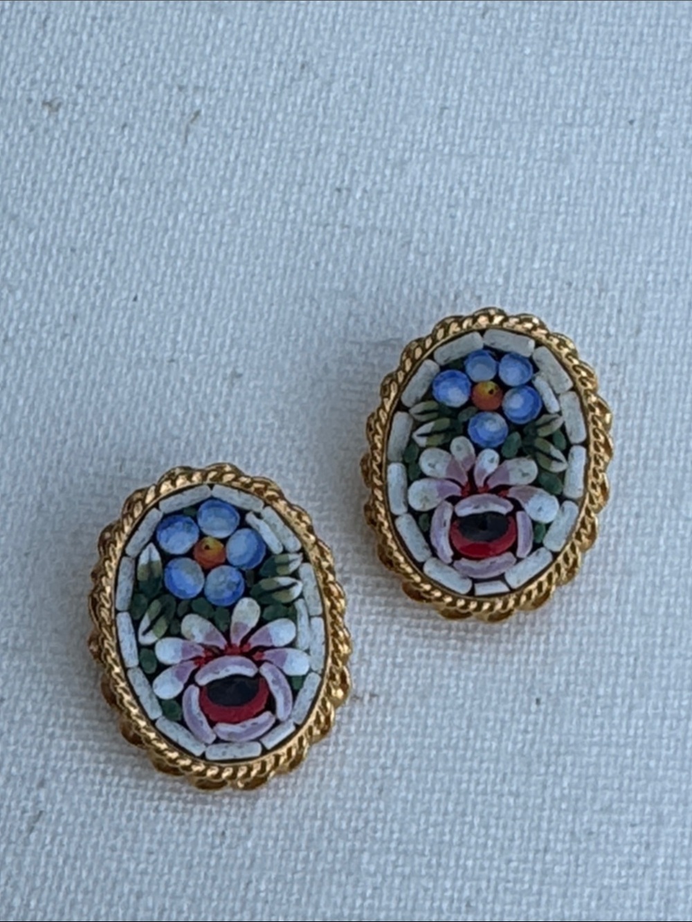 Micro mosaic glass clip on earrings